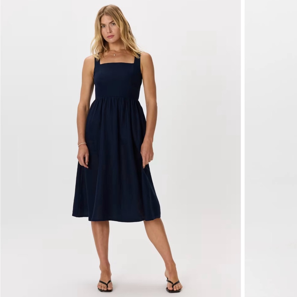 NWT Quince 100% European Linen Fit & Flare Midi Dress Navy size XS